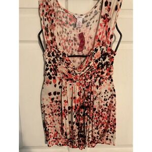 Candies Women's Small Sleeveless Ruched Print Top White Red Black Rayon